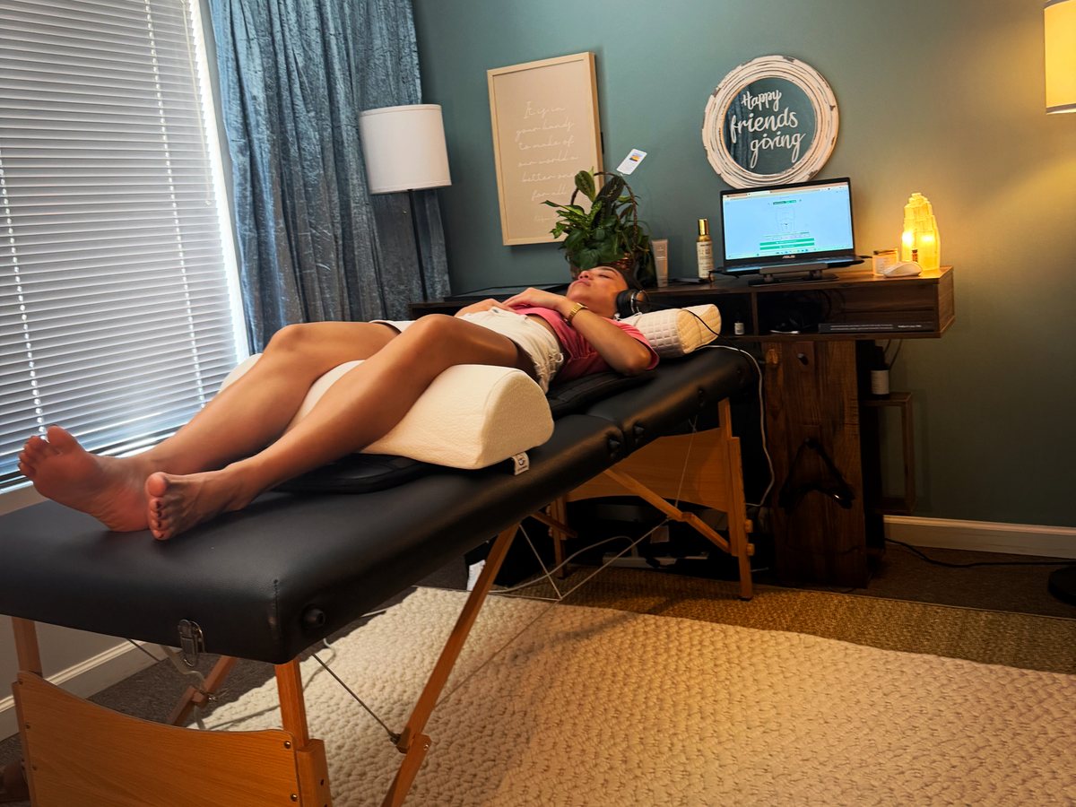 A woman resting during a Hub session